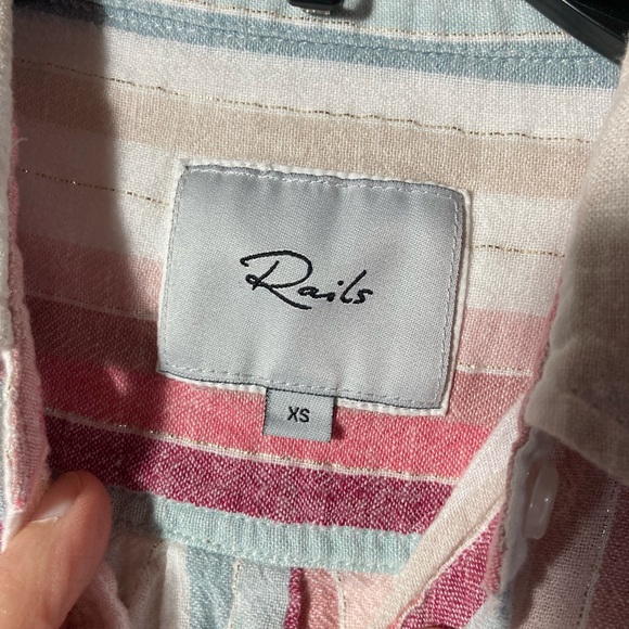 Rails Charli Tropic Stripe Button Down Shirt Metallic Gold Detail Size XSmall - Picture 7 of 16